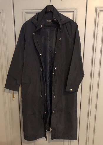 Düğmeli lacivert Uzun Yağmurluk - Görsel 2