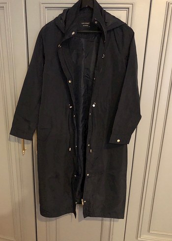 Düğmeli lacivert Uzun Yağmurluk - Görsel 3