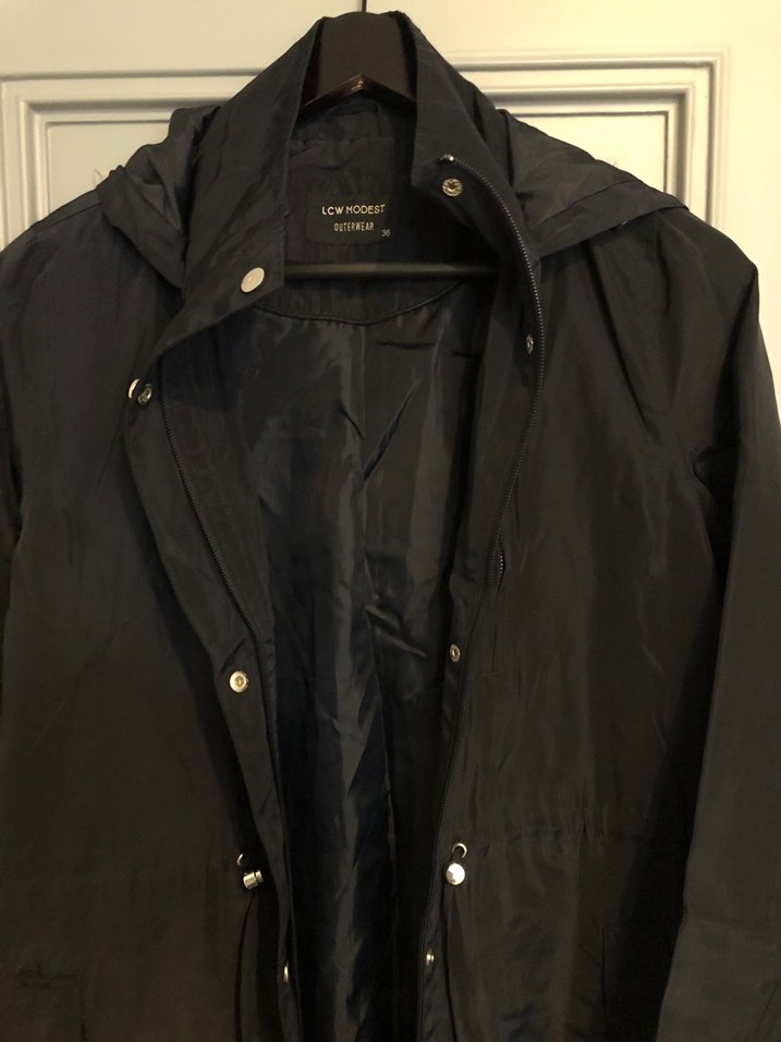 Düğmeli lacivert Uzun Yağmurluk - Görsel 4