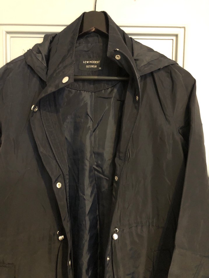 Düğmeli lacivert Uzun Yağmurluk - Görsel 5