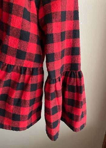 Kız Çocuk Kırmızı Ekose Fırfırlı gömlek - Görsel 3