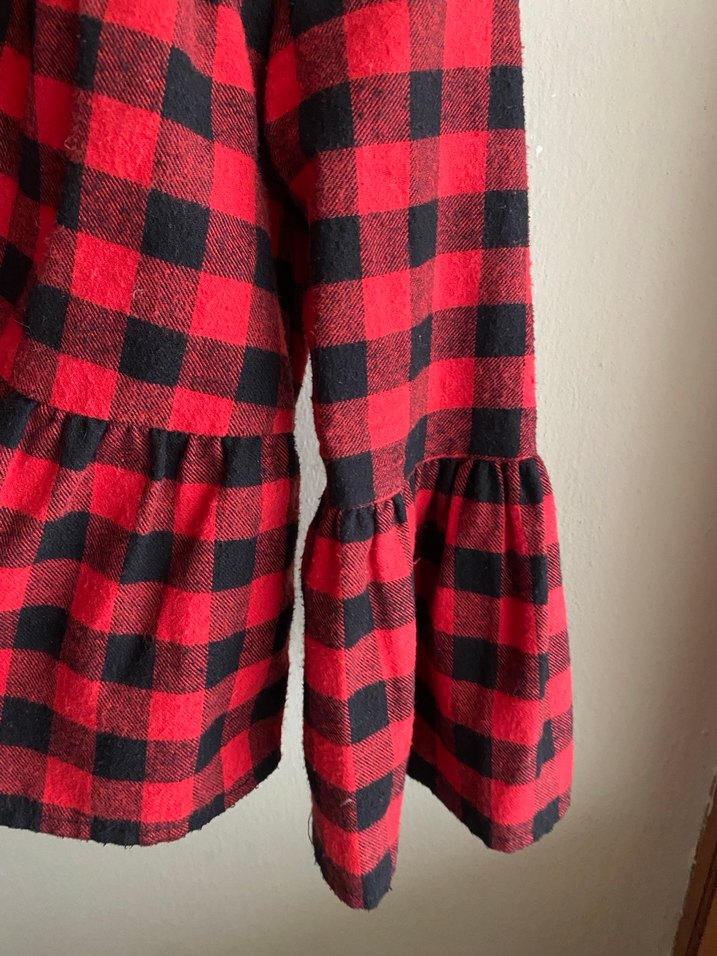 Kız Çocuk Kırmızı Ekose Fırfırlı gömlek - Görsel 3