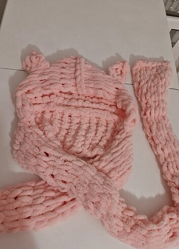 puffy ayıcıklı atkili sapka - Görsel 4