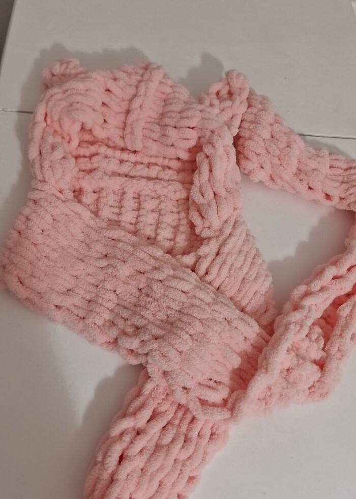 puffy ayıcıklı atkili sapka - Görsel 2