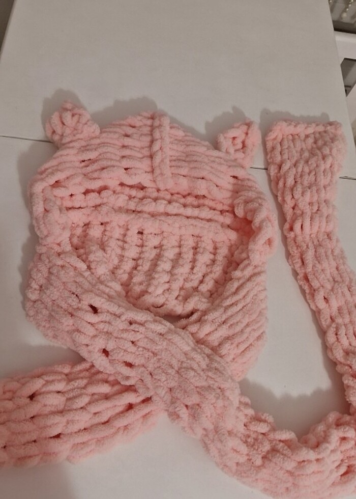 puffy ayıcıklı atkili sapka - Görsel 4