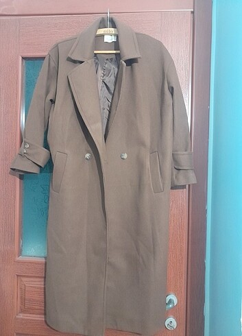 Diğer Kahverengi oversize tek düğme kaban standart beden