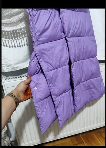 Mor Kapüşonlu Uzun Kadın Yelek - Görsel 6