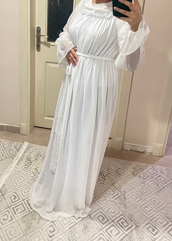 Beyaz Uzun Kollu Hamile Abiye Elbise - Görsel 3