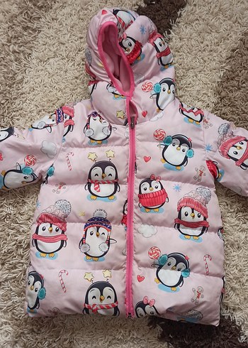 Renkli Baskılı Pembe Kız Çocuk Puff Mont