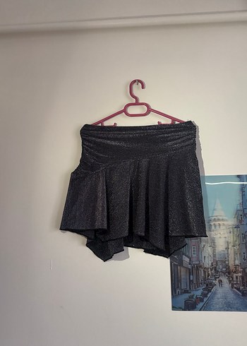 Bershka Siyah parıltılı pilili Mini Etek - Görsel 2