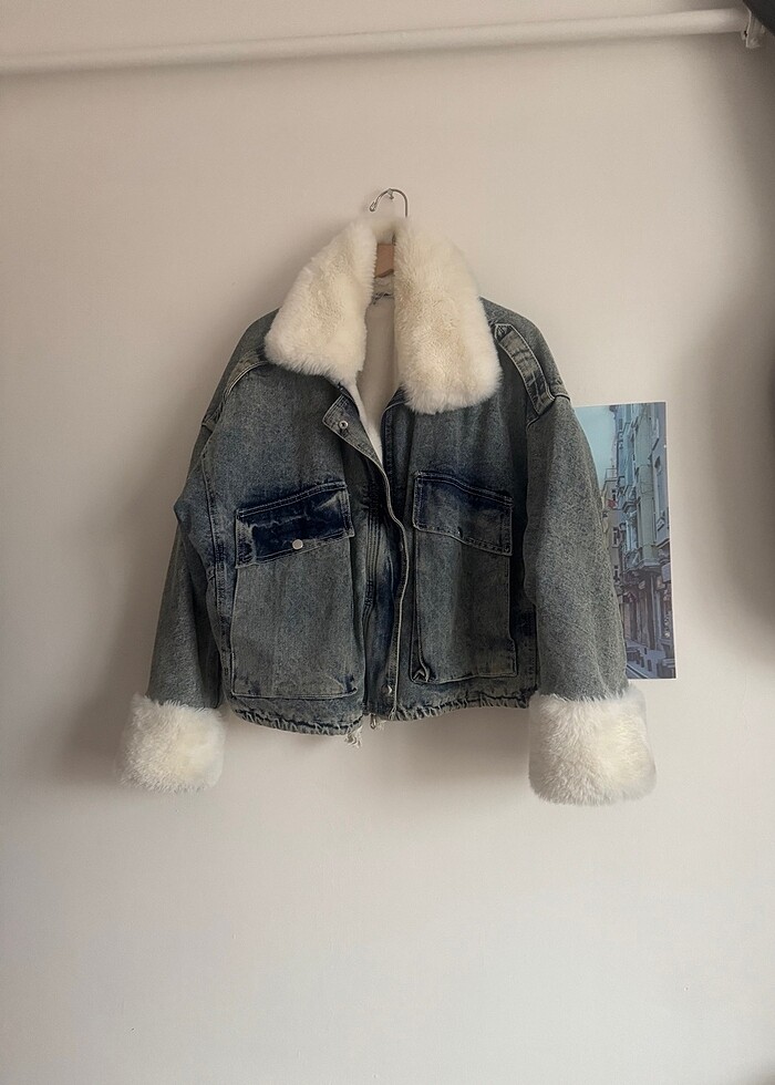 Peluş kot mont - Görsel 4