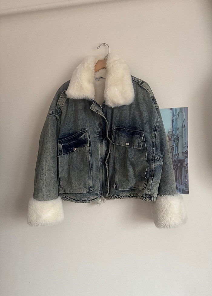 Peluş kot mont - Görsel 2