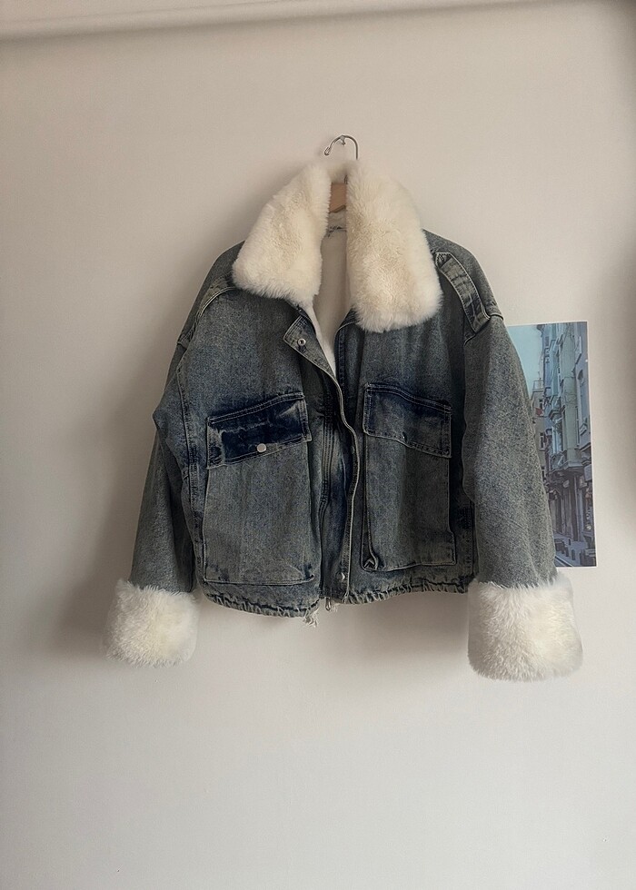 Peluş kot mont - Görsel 3