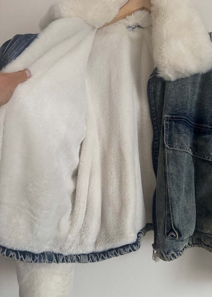 Peluş kot mont - Görsel 5