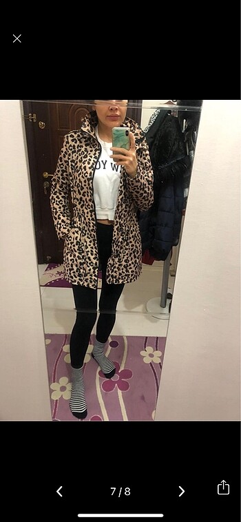 Leopar desen trençkot - Görsel 6