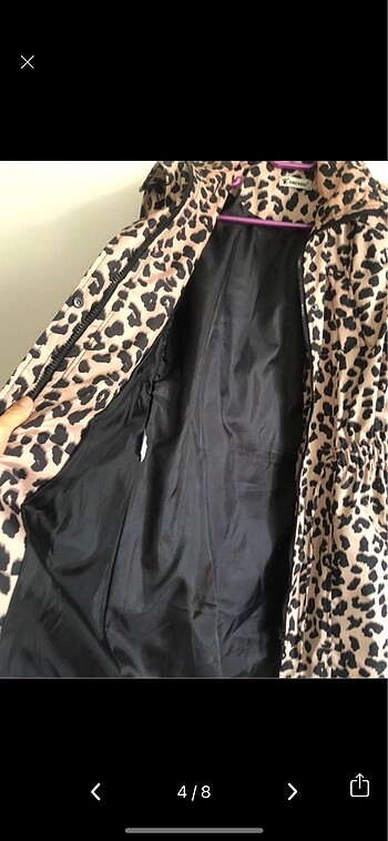 Leopar desen trençkot - Görsel 5
