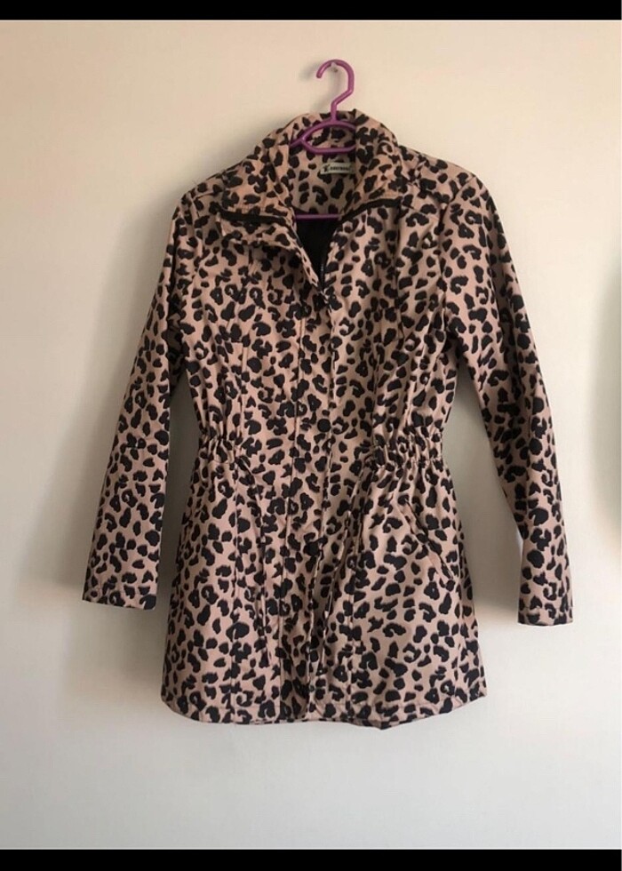 Leopar desen trençkot - Görsel 2