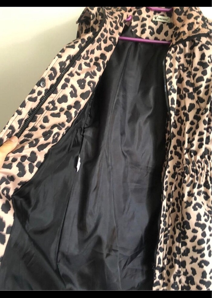 Leopar desen trençkot - Görsel 5