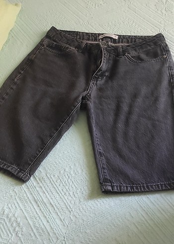 Gri Yüksek Bel Mini Denim Şort