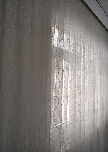 Desenli Beyaz Tül Perde - Görsel 5