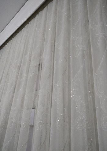 Desenli Beyaz Tül Perde - Görsel 2