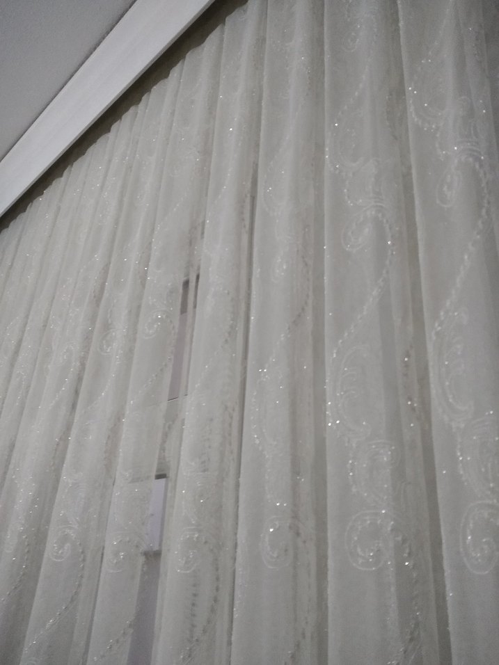 Desenli Beyaz Tül Perde - Görsel 2