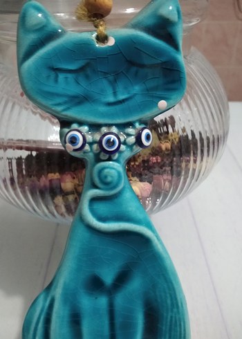 Turkuaz Renkli Kedi Figürlü Dekoratif Aksesuar - Görsel 2