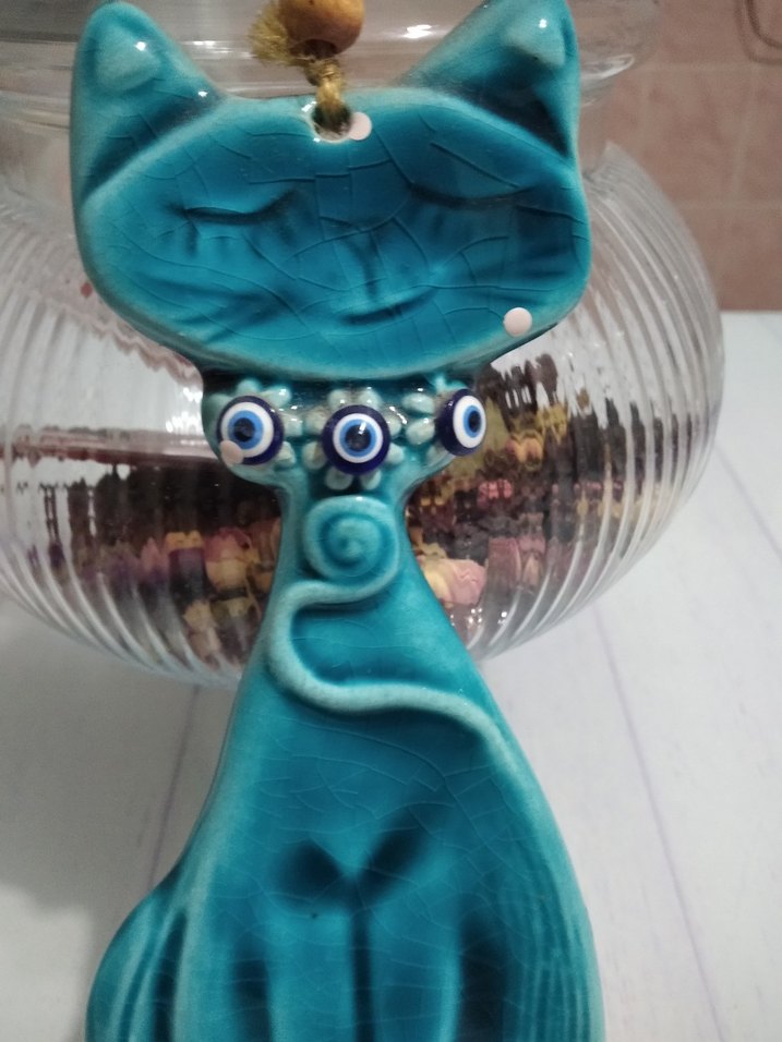 Turkuaz Renkli Kedi Figürlü Dekoratif Aksesuar - Görsel 2