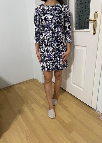Uzun Kollu Mor Batik Desen Mini Elbise