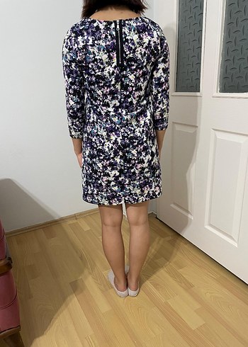 H&M Uzun Kollu Mor Batik Desen Mini Elbise