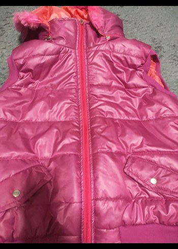 Kız Çocuk Pembe Baskılı Fermuarlı Yelek - Görsel 2