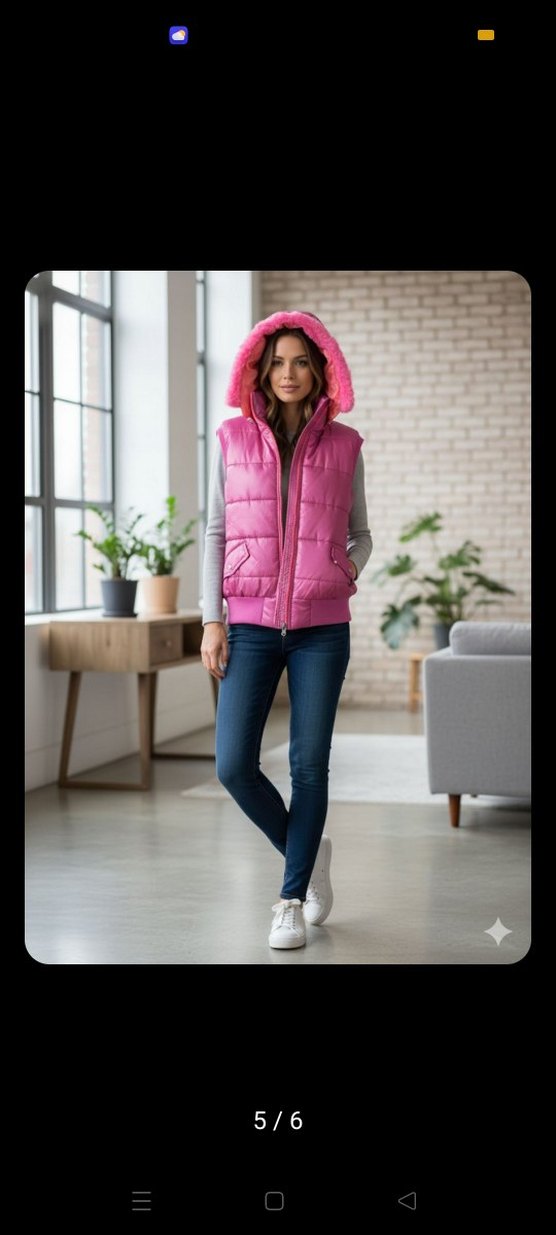 Kız Çocuk Pembe Baskılı Fermuarlı Yelek - Görsel 3