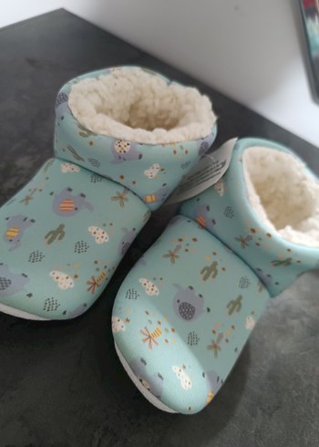 Unisex Çocuk Mavi Polar Sıcak Ev Ayakkabısı - Görsel 4