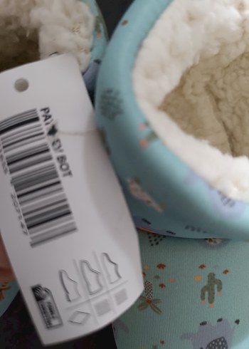 Unisex Çocuk Mavi Polar Sıcak Ev Ayakkabısı - Görsel 5