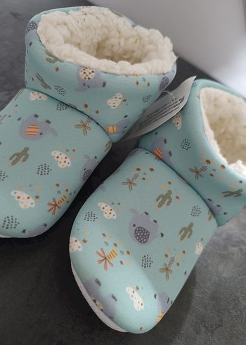 Unisex Çocuk Mavi Polar Sıcak Ev Ayakkabısı - Görsel 3