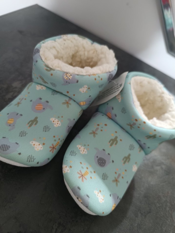 Unisex Çocuk Mavi Polar Sıcak Ev Ayakkabısı - Görsel 4