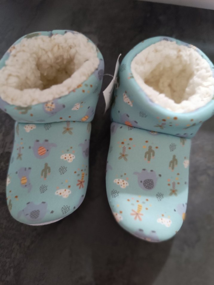 Unisex Çocuk Mavi Polar Sıcak Ev Ayakkabısı - Görsel 2