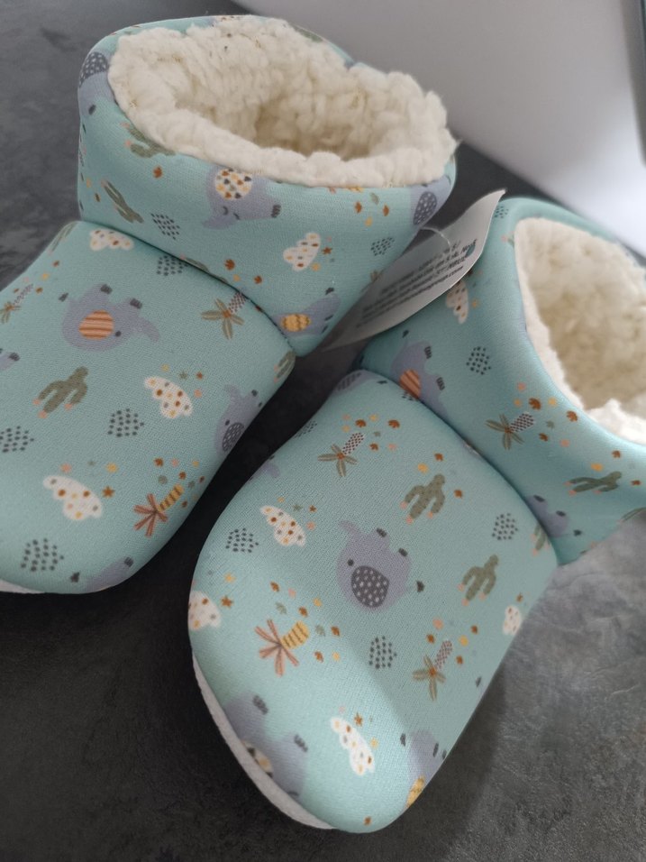 Unisex Çocuk Mavi Polar Sıcak Ev Ayakkabısı - Görsel 3