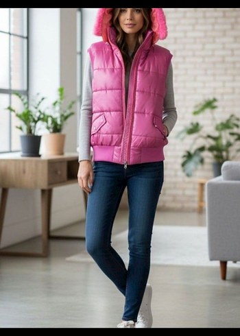 Kız Çocuk Renkli Fermuarlı Pembe Yelek - Görsel 2