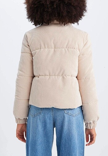 xs Beden Fitilli Kadife Puffer Şişme Mont DeFacto