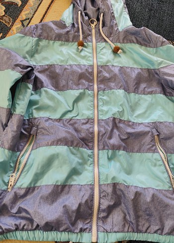 Kadın Mavi Kapüşonlu Fermuarlı yağmurluk - Görsel 2