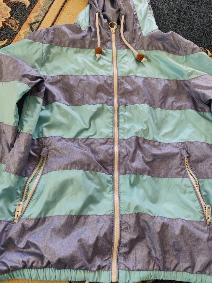 Kadın Mavi Kapüşonlu Fermuarlı yağmurluk - Görsel 2