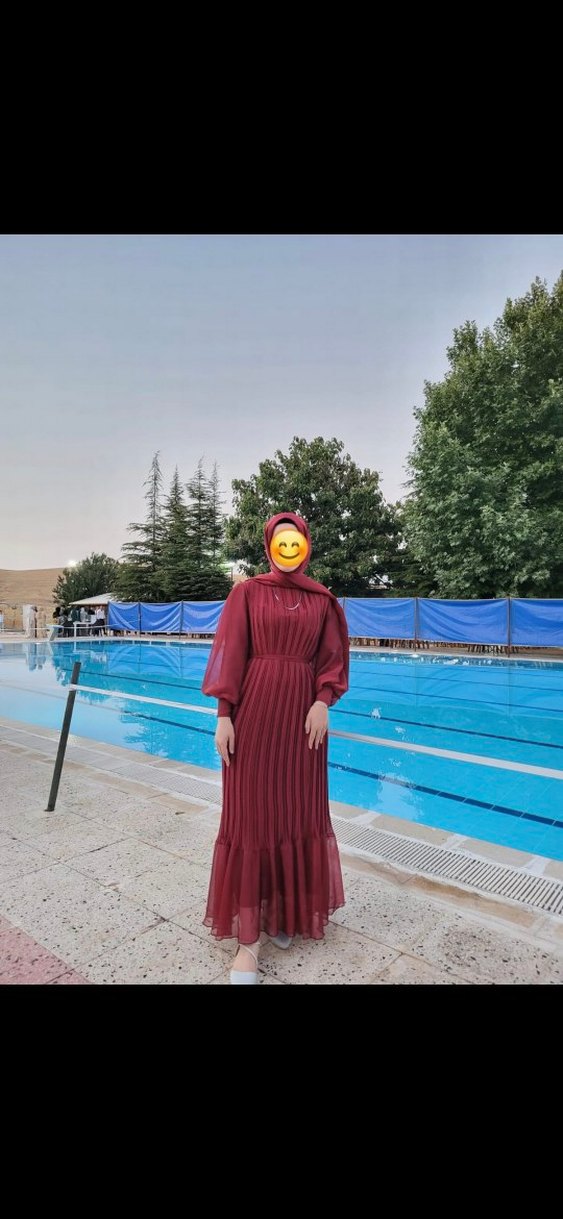 Bordo Uzun Kol Drapeli Salaş Elbise - Görsel 2