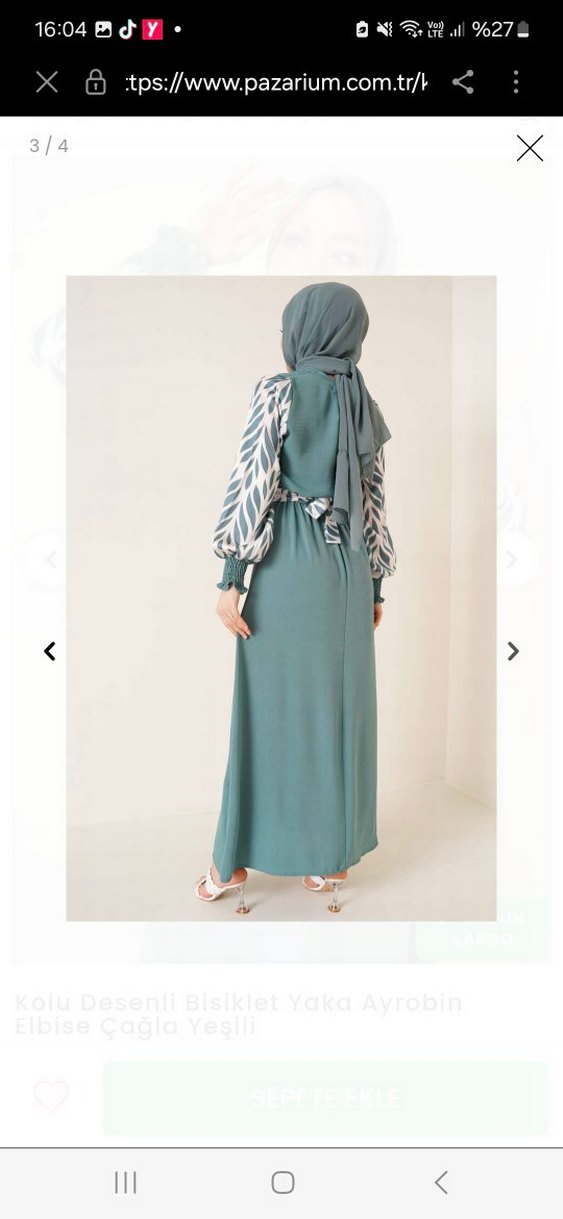 Yeşil Uzun Kol Detaylı Salaş Elbise - Görsel 2