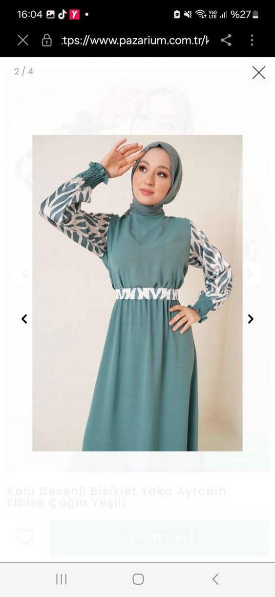 Yeşil Uzun Kol Detaylı Salaş Elbise - Görsel 3