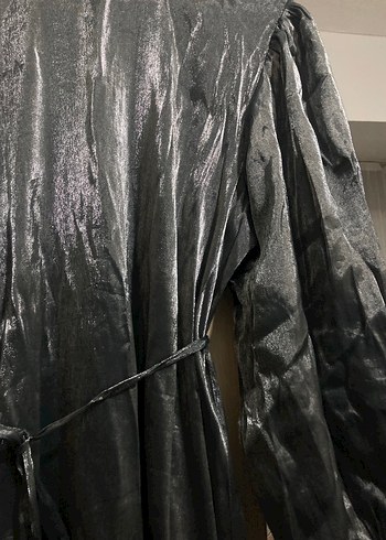 Uzun Kollu koyu gri parlak elbise - Görsel 2