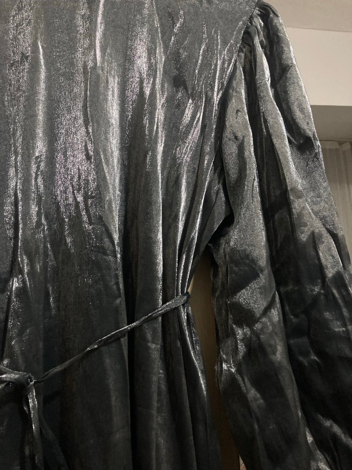 Uzun Kollu koyu gri parlak elbise - Görsel 2