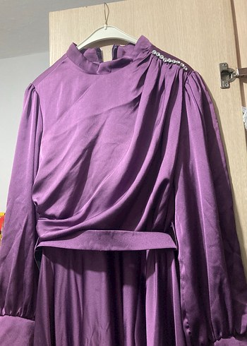 Uzun Mor Drapeli Kadın Elbise - Görsel 5