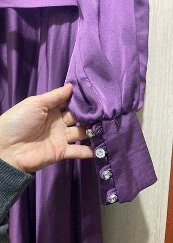 Uzun Mor Drapeli Kadın Elbise - Görsel 3