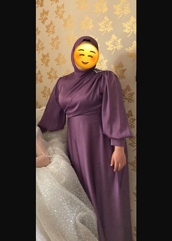 Uzun Mor Drapeli Kadın Elbise - Görsel 2